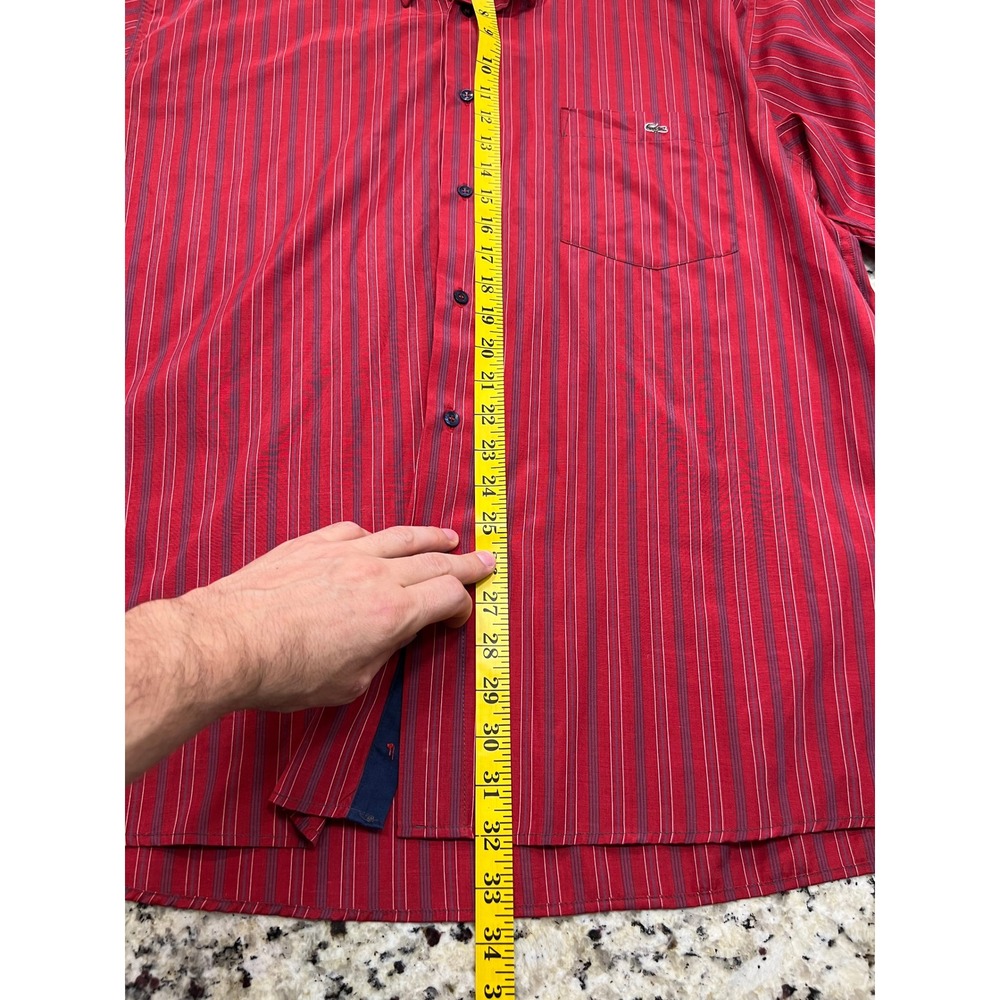 Vintage Chemise Lacoste Mens XXL Red Striped Short Sleeve Button Down Shirt - Picture 14 of 15
